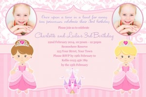 Twin Princess castle girls pink birthday invitation