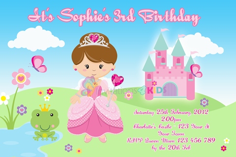 Princess personalised birthday party invitation
