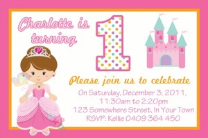 Princess personalised 1st birthday party invitation