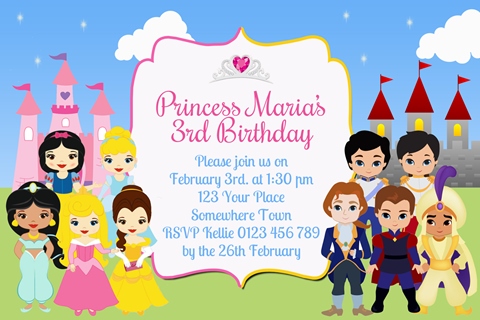 Boys girls Princess and Princes birthday party invite