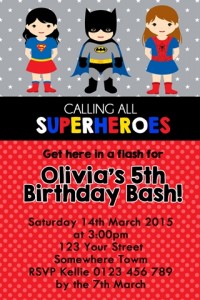 personalised girls Superhero supergirl spider girl bat girl personalised photo birthday party invitations invites