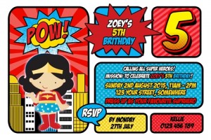 personalised superhero girl wonder women birthday party invitation invite