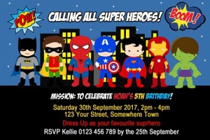 personalised boys superheroes birthday party invitation and invite robin spiderman captain america superman ironman