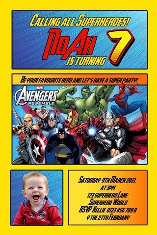 Superhero super hero personalised photo birthday party invitations invites 