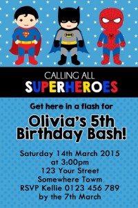 personalised boys Superhero spiderman superman and batman personalised photo birthday party invitations invite