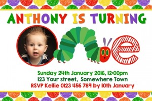 The very hungry caterpillar personalised birthday party invitations