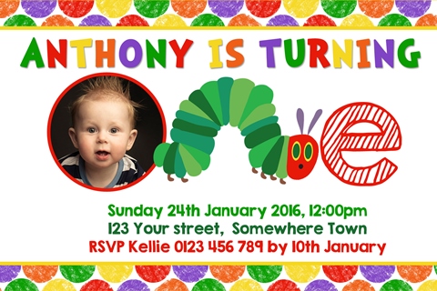 The very hungry caterpillar personalised birthday party invitations