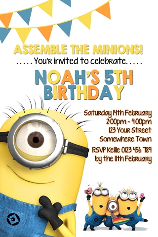 10 x Children Birthday Party Invitations / Thank you Cards MINIONS  DESPICABLE ME