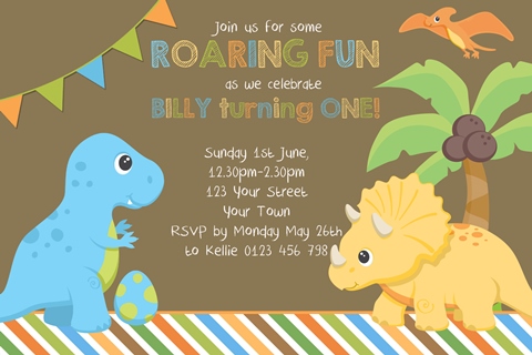 boys 1st first birthday Dinosaur personalised invitation