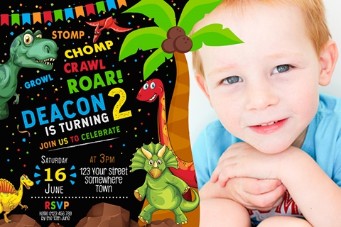 kids dinosaur birthday party invitation invite