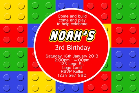 Bright kids Lego invitations