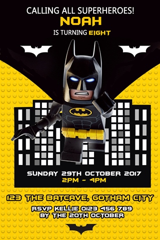 Lego batman invitation and invite