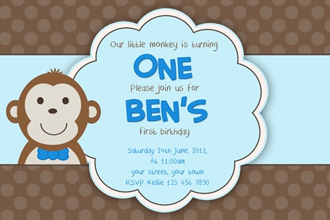 kids boys monkey birthday invitation