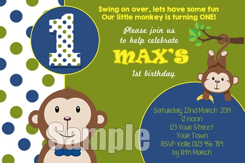 Boys monkey birthday party invitation