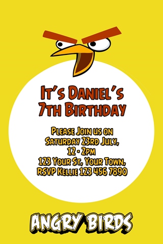 yellow Angry birds party invitations