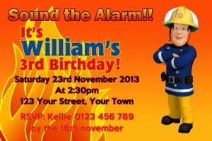 Fireman Sam birthday party invitation