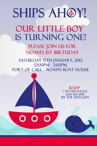 boys red navy Nautical and sail whaleboat invitation
