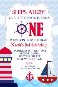 boys red blue lighthouse boat nautical birthday invitation invite
