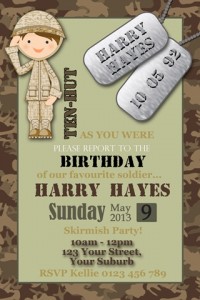 personalised Army bootcamp camouflage invitation invite