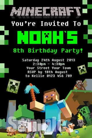 Minecraft Birthday Party Invitations