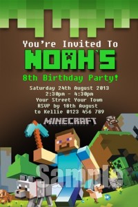 Minecraft birthday party invitations