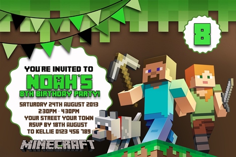 Minecraft game party invitation