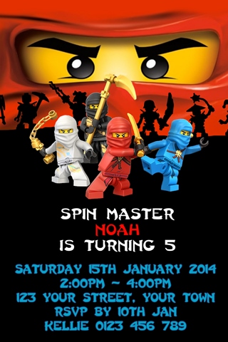 Personalised red kai fire Ninjago Invitations