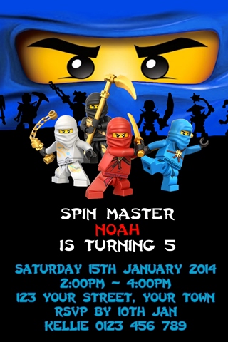 Personalised blue jay walker gordon lightning Ninjago Invitations