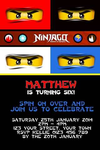 Ninjago red blue black white Invitations