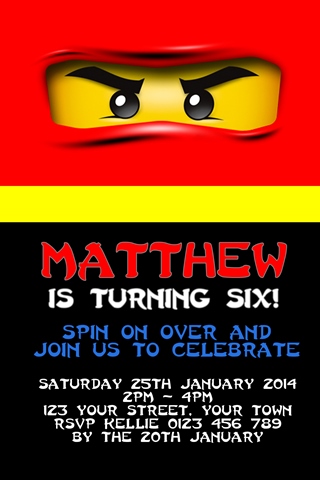 Personalised red kai fire Ninjago Invitations