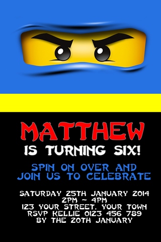 Personalised blue jay walker gordon lightning Ninjago Invitations