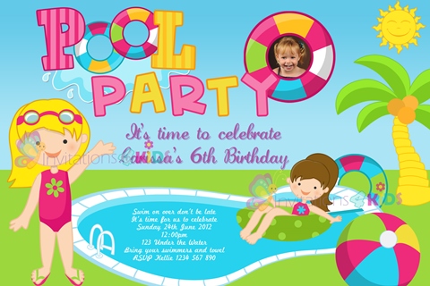 Girls pool party invitation