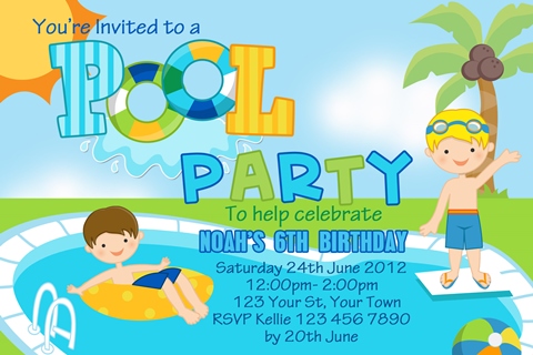 Boys pool party invitation