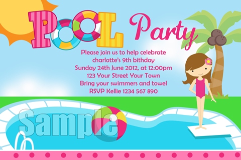 Girls pool party invitation