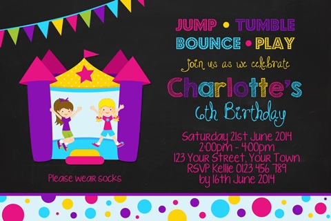 Girls chalkboard Jumping Castle invitation