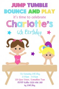 girls Gymnastics birthday party invitation