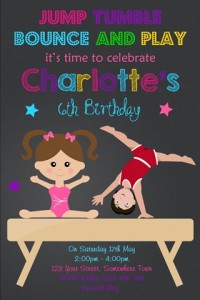 girls and boys gymnastics birthday party invitation