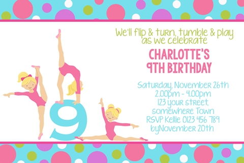 Gymnastics birthday party invite