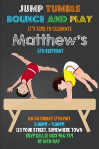 boys gymnastics birthday party invitation