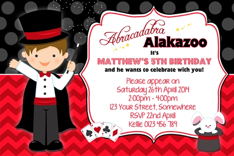 boys Magic magician party invitation