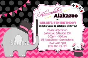 girls Magic elephant rabbit pink party invitation