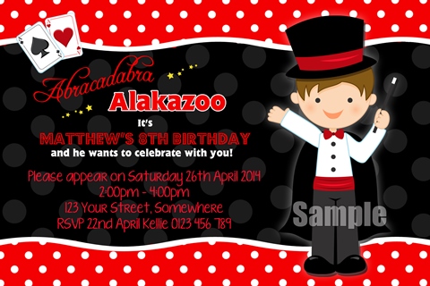 Magic magician boys party invitations