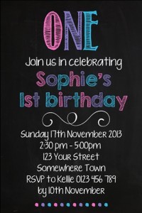 girls first 1st birthday party Chalkboard invitation