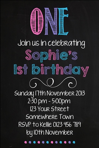 girls first 1st birthday party Chalkboard invitation
