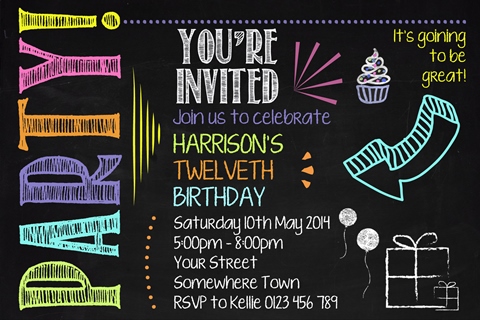 kids boys and girls Chalk board party invitation