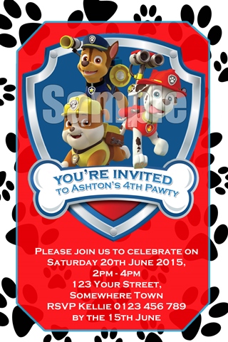 red Paw Patrol birthday party invitation