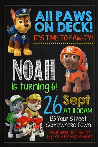 boys girls Paw Patrol birthday party invite