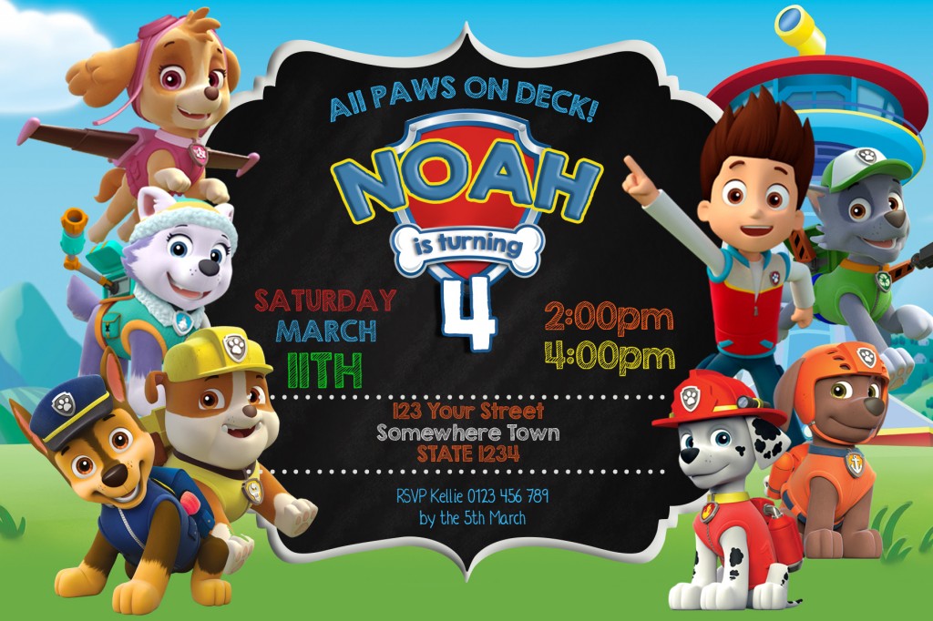 girls boys Paw Patrol birthday party invite