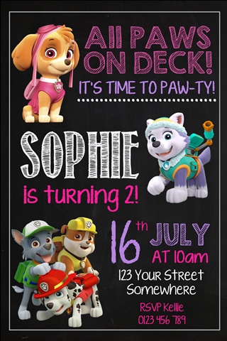 girls Paw Patrol birthday party invitation