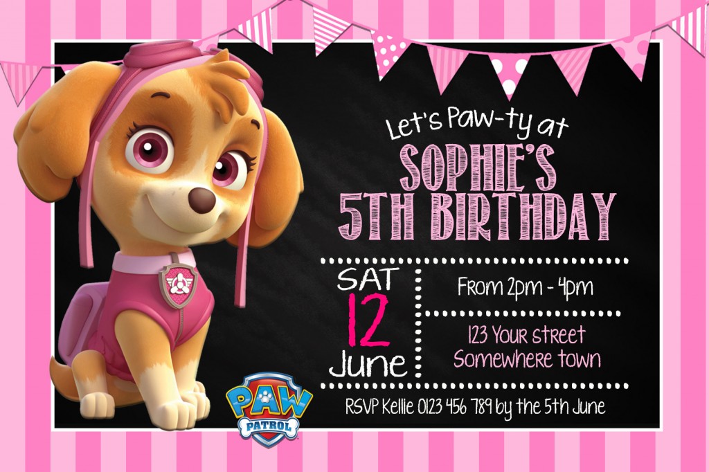 skye paw patrol birthday invitations